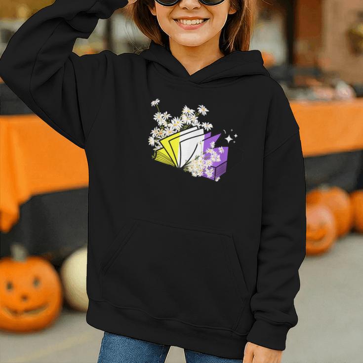 Non-Binary Book Lover Nonbinary Daisy LGBT Reading Pride Graphic Youth Hoodie