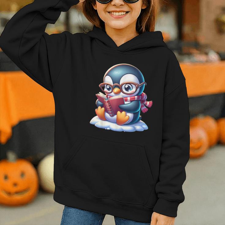 Penguin Reading a Book Animal Graphic Youth Hoodie