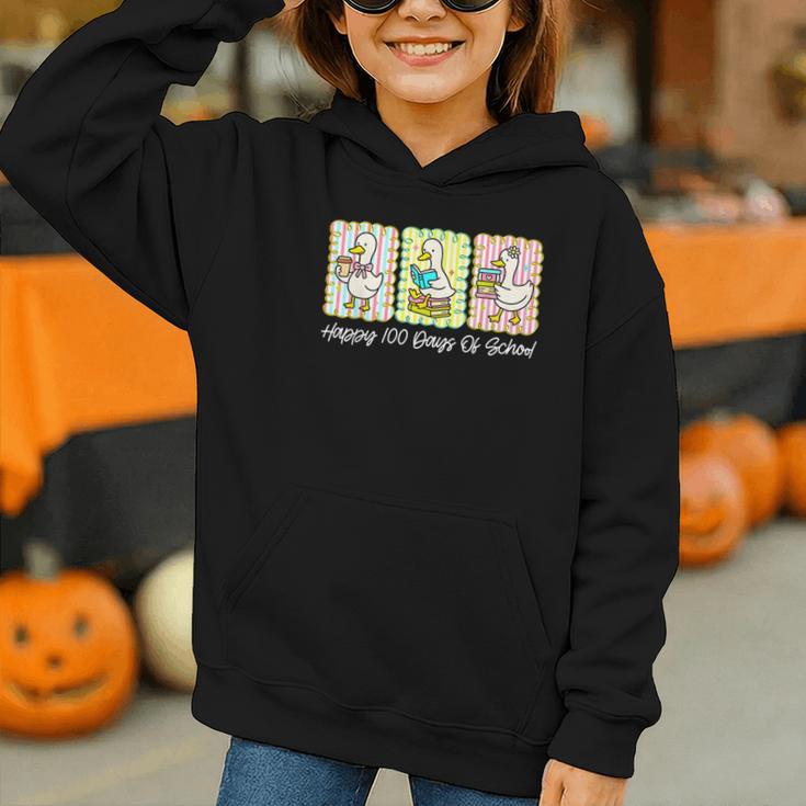 Preppy 100 Days Of School Goose Coffee Books Teacher Life Graphic Youth Hoodie