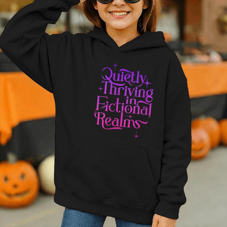 Quietly Thriving In Fictional Realms Book Lovers Graphic Youth Hoodie