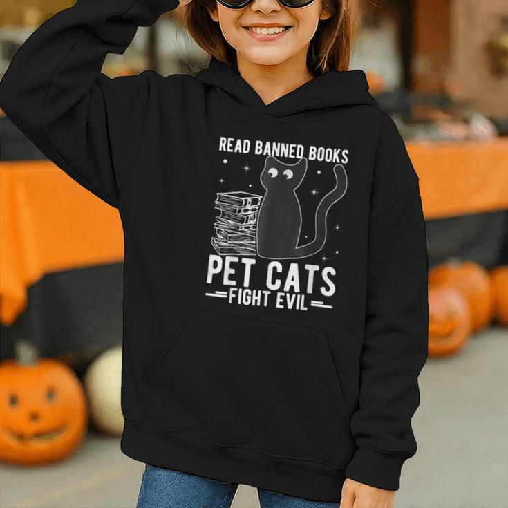 Read Banned Books Pet Cats Fight Evil Read Banned Books Graphic Youth Hoodie