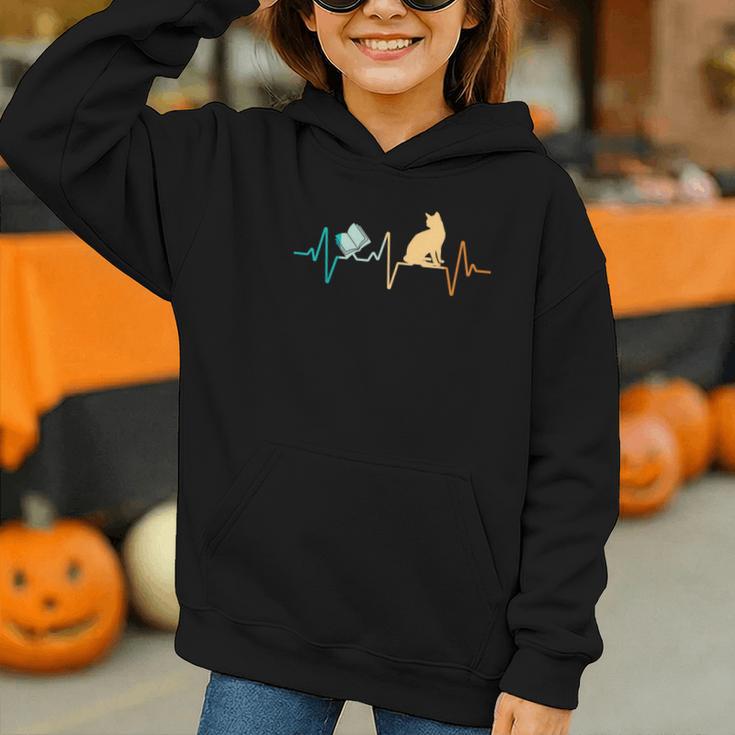Reading Cat Heartbeat Book & Cat Lover Graphic Youth Hoodie