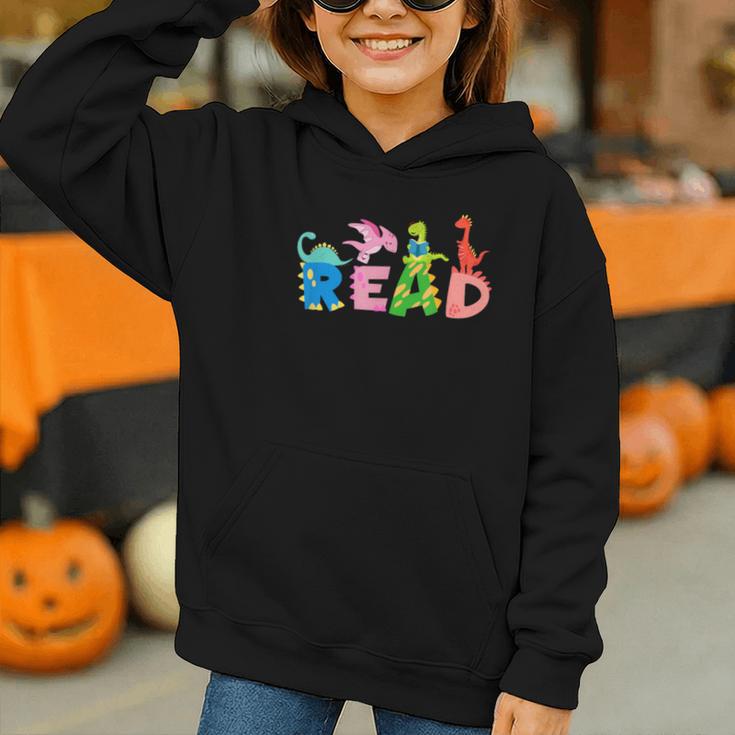 Reading DinosaurRex Dino Book Lover Graphic Youth Hoodie