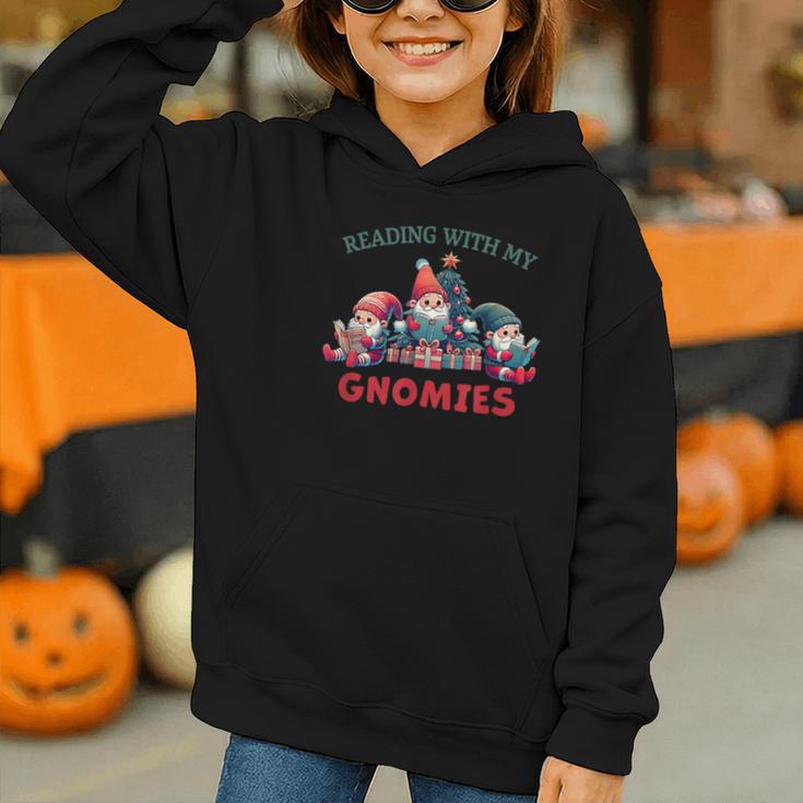 Reading With My Gnomies Reading Book Christmas Graphic Youth Hoodie