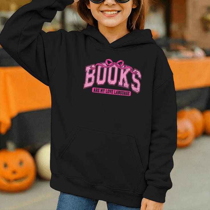 Retro Pink Coquette Bow Valentine Book Lover Varsity Graphic Youth Hoodie Retro Pink Coquette Bow Valentine Book Lover Varsity Graphic Youth Hoodie