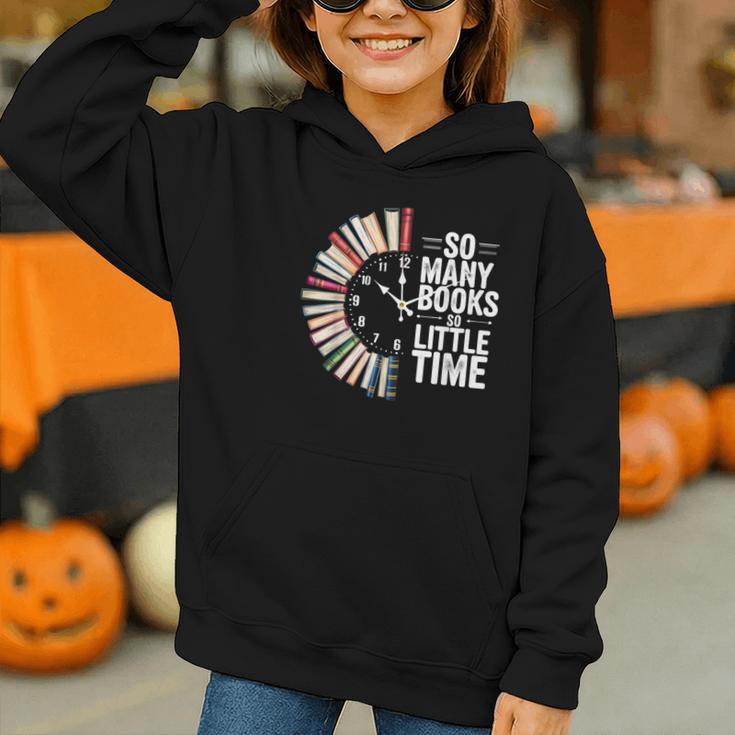 Retro So Many Books Little Time Book Clock Reading Graphic Youth Hoodie