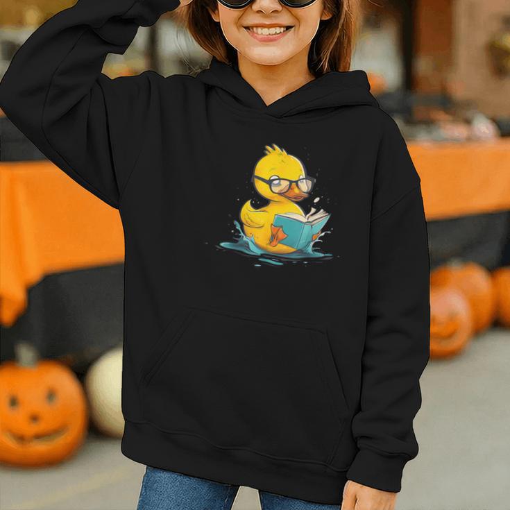 Rubber Duck Reading Book Reader Books Rubber Duckie Graphic Youth Hoodie