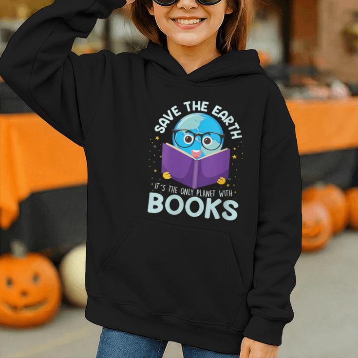 Save Earth It´s Only Planet With Books Reader Earth Day Graphic Youth Hoodie