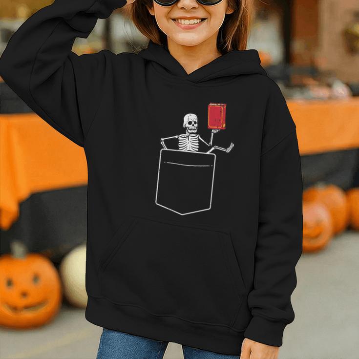 Skeleton Books Read Book Reading Librarian Across America Graphic Youth Hoodie