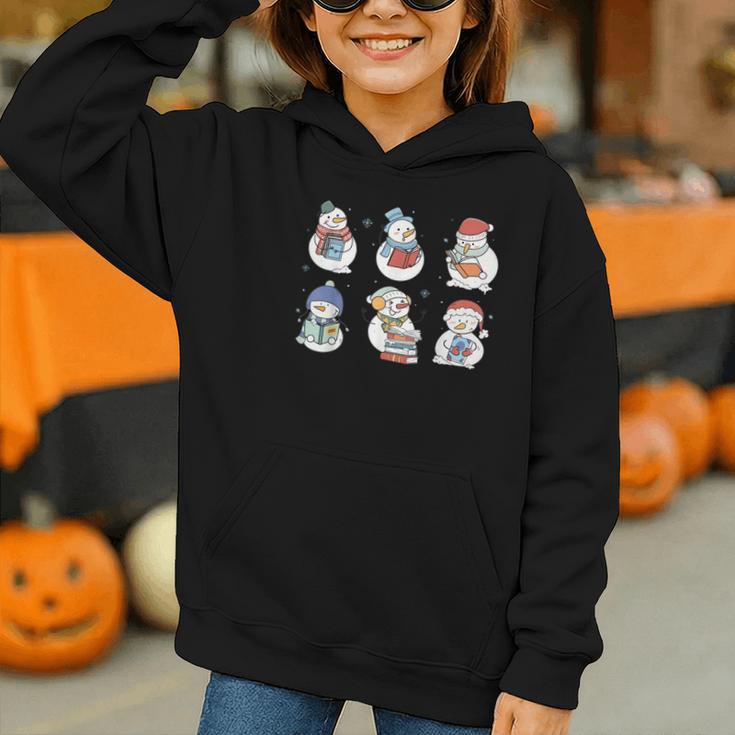 Snowman Reading Book Santa Christmas Bookish Teacher Graphic Youth Hoodie