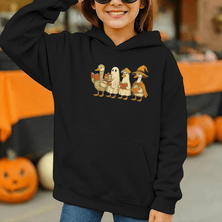 Spooky Halloween Book Lover Halloween Reading Goose Graphic Youth Hoodie