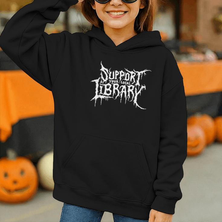 Support Your Local Library Horror Bookworm Graphic Youth Hoodie