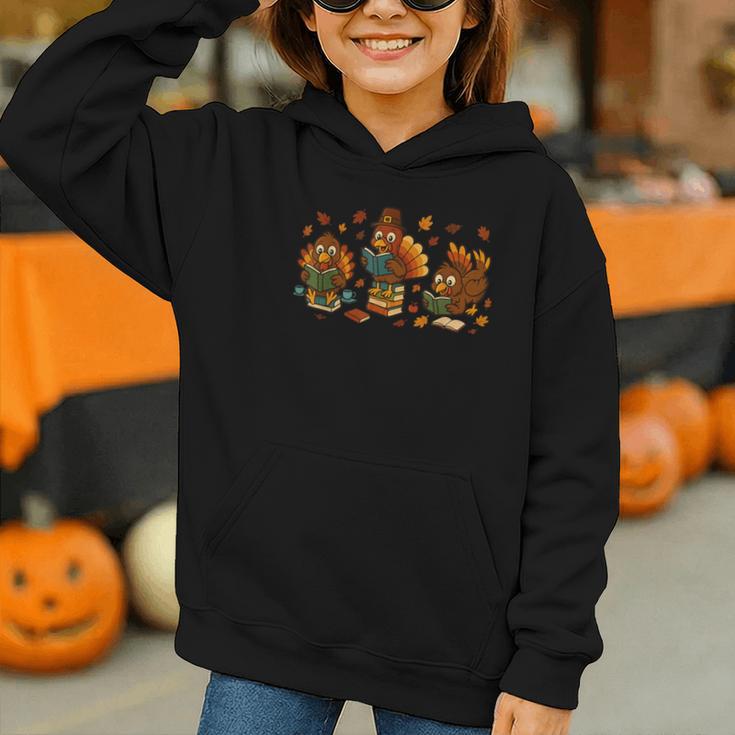 Teacher Fall Thanksgiving Turkey Reading Books Lovers Graphic Youth Hoodie Teacher Fall Thanksgiving Turkey Reading Books Lovers Graphic Youth Hoodie