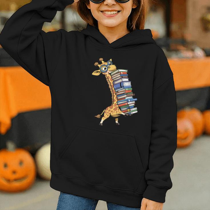 Teacher Shirt Giraffe Holding Books Bookworm Librarian Graphic Youth Hoodie