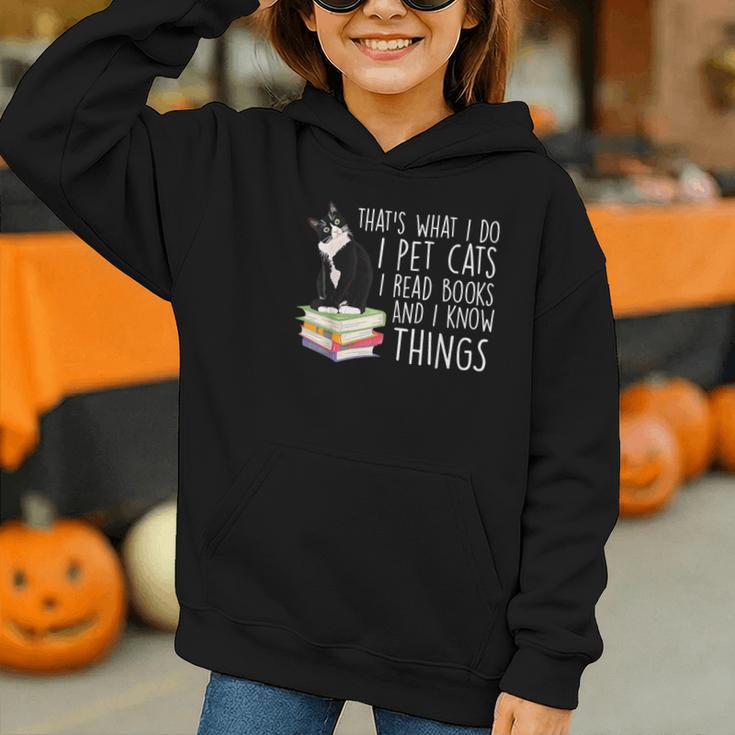 That's What I Do I Pet Cat I Read Books Tuxedo Cat Bookworm Graphic Youth Hoodie