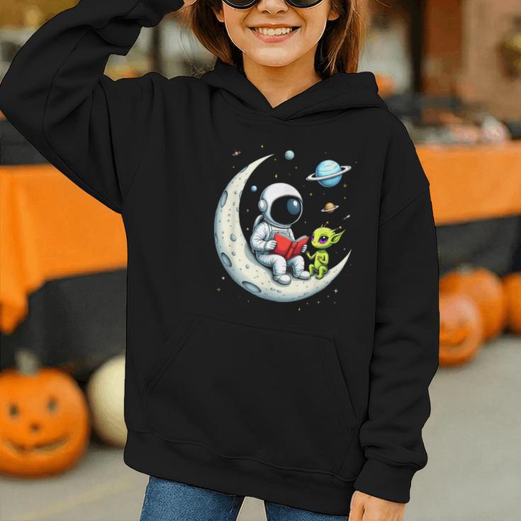 UFO Alien Astronaut Reading Book In Space Graphic Youth Hoodie
