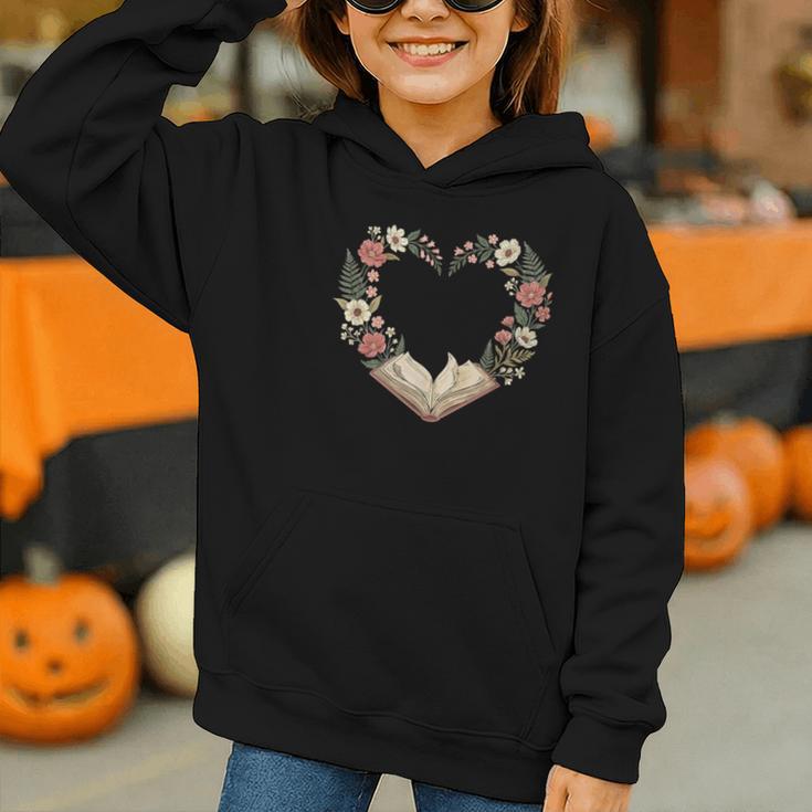 Vintage Book Lover Valentine Heart Graphic Youth Hoodie