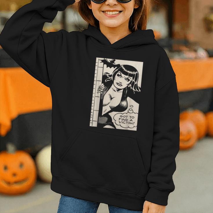 Vintage Vampire Bat Vampire Pin Up Girl Horror Comic Book Graphic Youth Hoodie