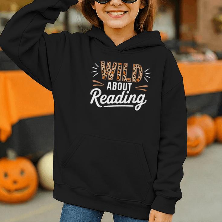 Wild About Reading Books Reader Lover Bookworm Leopard Print Graphic Youth Hoodie
