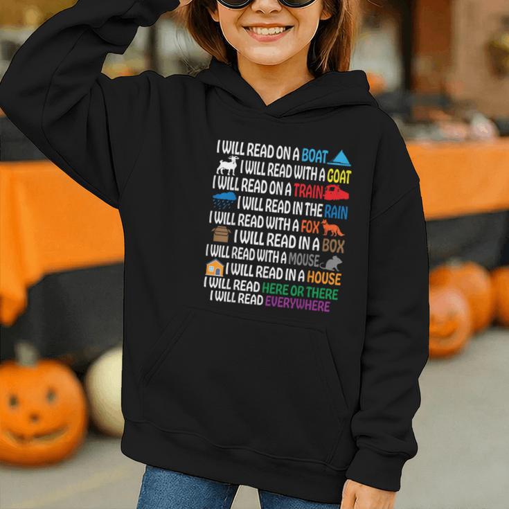 I Will Read Books On A Boat & Everywhere Reading Kids Book Graphic Youth Hoodie I Will Read Books On A Boat & Everywhere Reading Kids Book Graphic Youth Hoodie