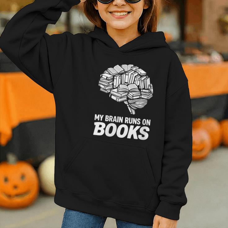 Women's My Brain Runs On Books Reading Bookworm Men Women Graphic Youth Hoodie Women's My Brain Runs On Books Reading Bookworm Men Women Graphic Youth Hoodie