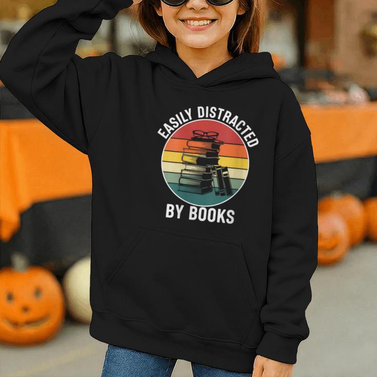 Women's Easily Distracted By Books Graphic Youth Hoodie