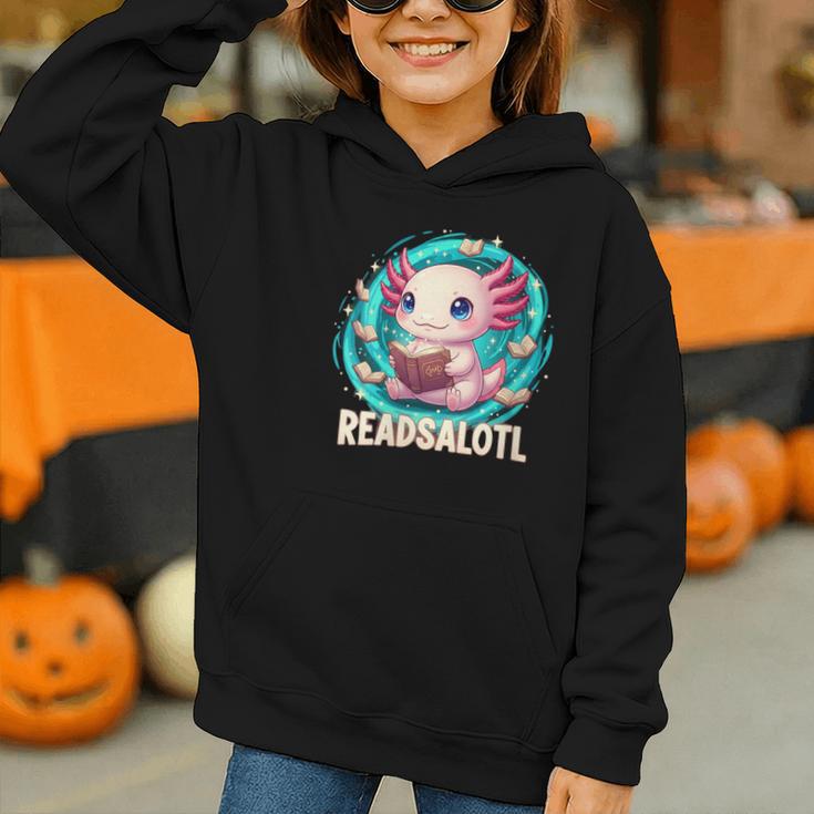 Women's Readsolotl Kawaii Axolotl Reading Book Lover Graphic Youth Hoodie