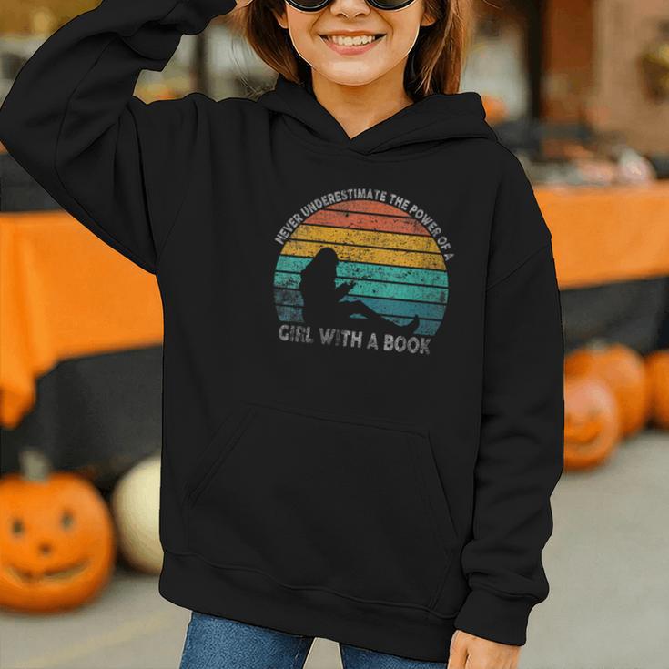Women's Never Underestimate The Power Of A Girl With Book Reading Graphic Youth Hoodie