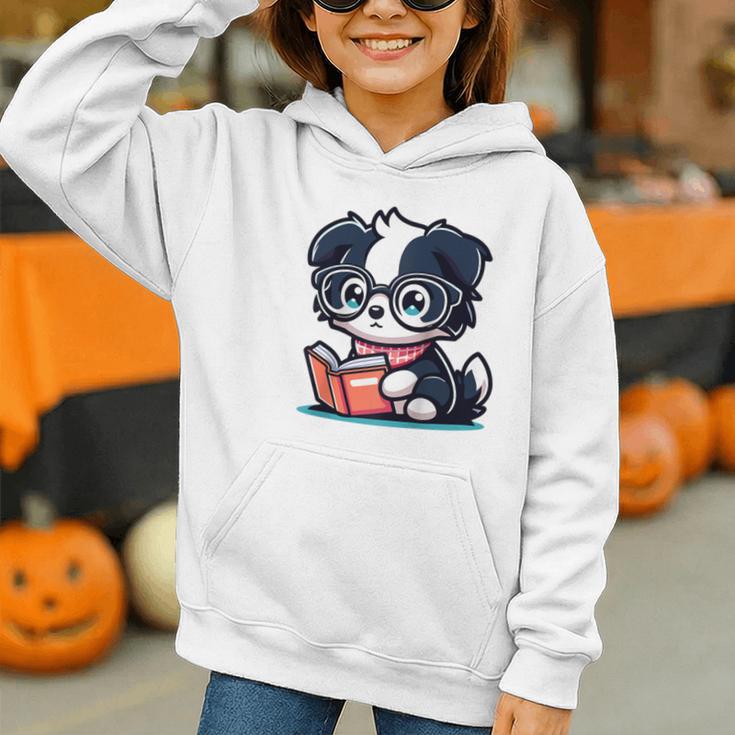 Adorable Book Lover Border Collie With Reading Glasses Cute Raglan Baseball Tee Graphic Youth Hoodie