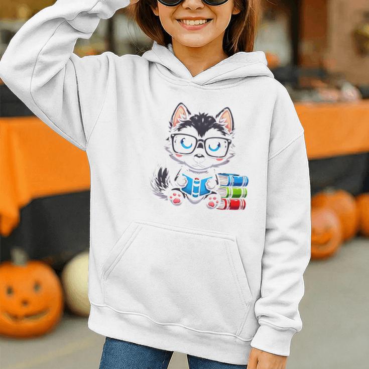 Book Lover Reading Husky Dog Graphic Youth Hoodie