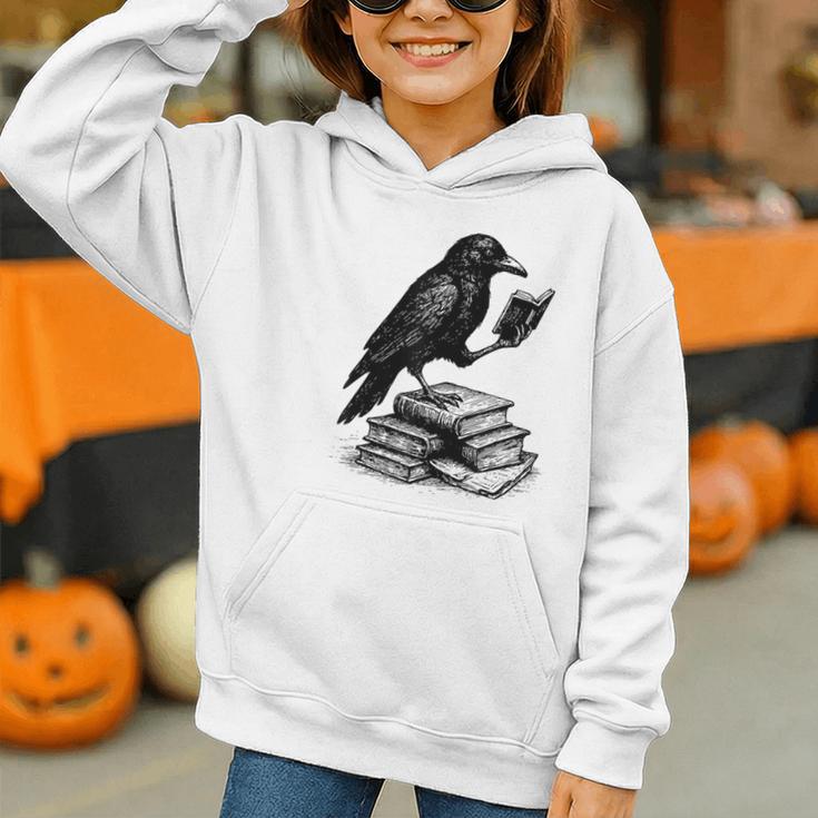 Book Raven Vintage Dark Academia Literature Reading Graphic Youth Hoodie