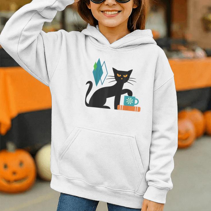 Cat Midcentury With Book And Coffee Atomic Age Mid Century Graphic Youth Hoodie
