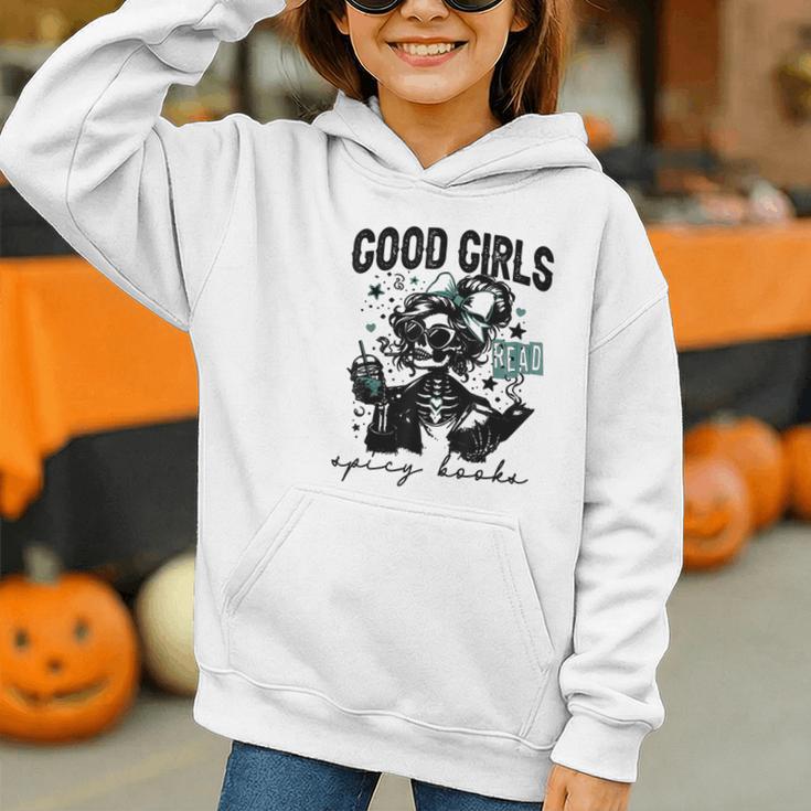 Good Girls Read Spicy Skeleton Book Club Graphic Youth Hoodie