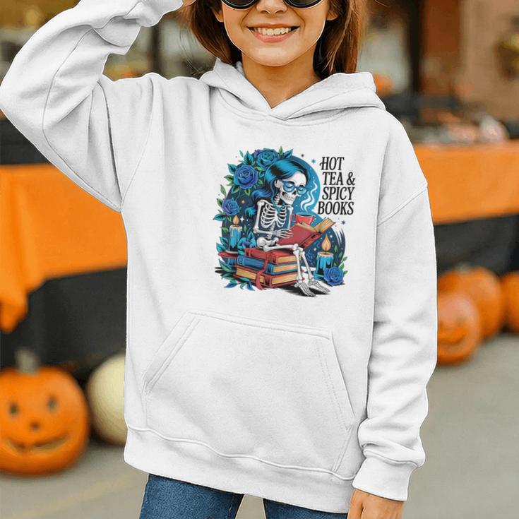Hot Tea & Spicy Books Skeleton Reader Graphic Youth Hoodie Hot Tea & Spicy Books Skeleton Reader Graphic Youth Hoodie