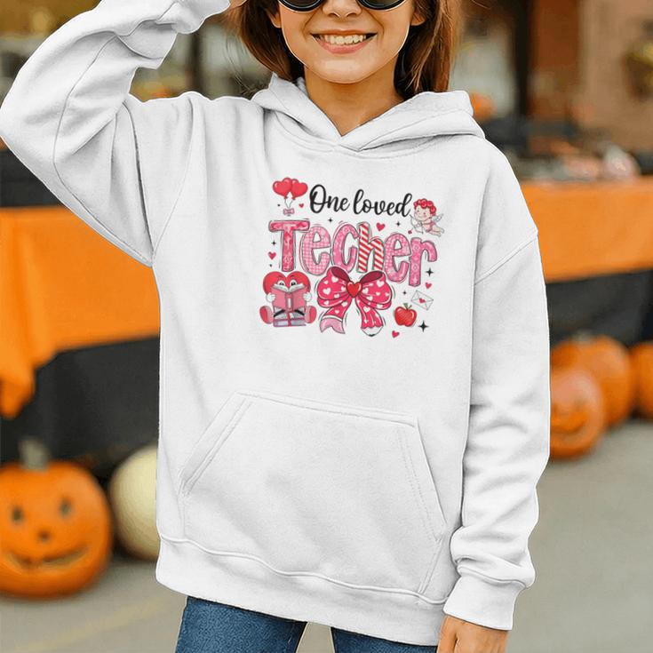 HUGvyn One Loved Teacher Valentine Book Heart Reading Bow Graphic Youth Hoodie