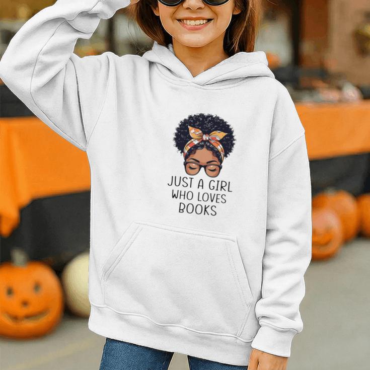 Just a Girl Who Loves Books Messy Bun Black Women Reading Graphic Youth Hoodie