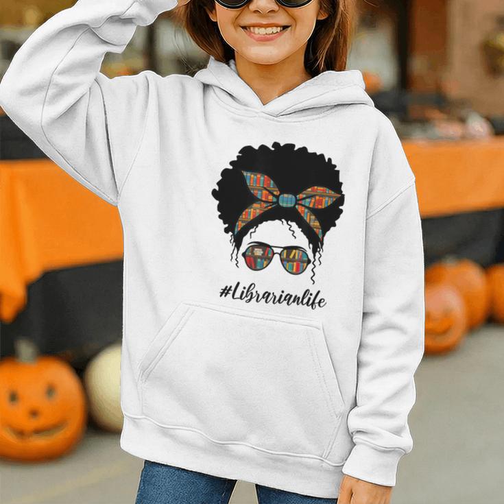Librarian Teacher Messy Bun Life Book Library Back To School Graphic Youth Hoodie Librarian Teacher Messy Bun Life Book Library Back To School Graphic Youth Hoodie