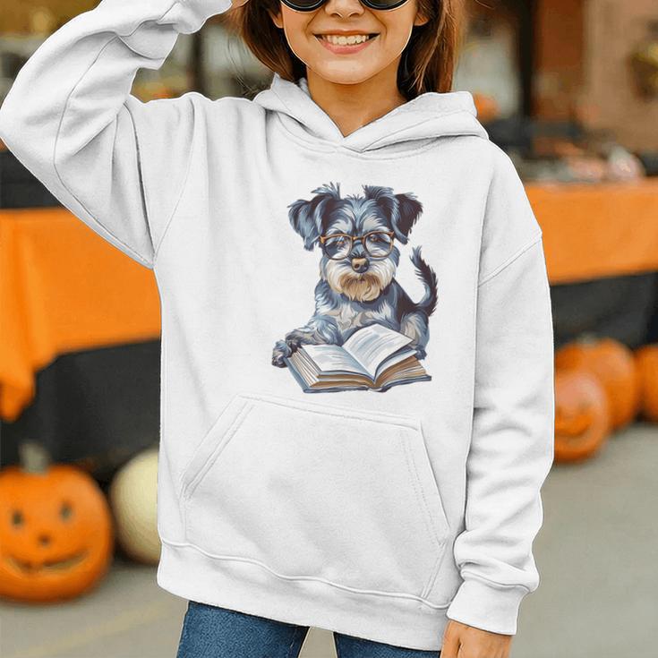 Nerdy Schnauzer Dog Book Lover Glasses Cute Pet For Men Women Kids Graphic Youth Hoodie