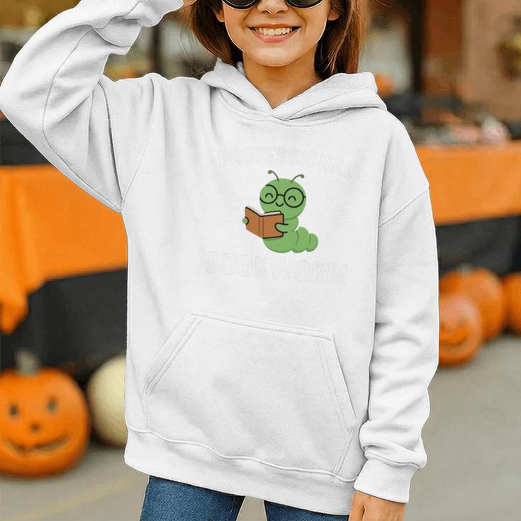 Professional Bookworm Reading Lover Cute Worm Glasses Book Graphic Youth Hoodie
