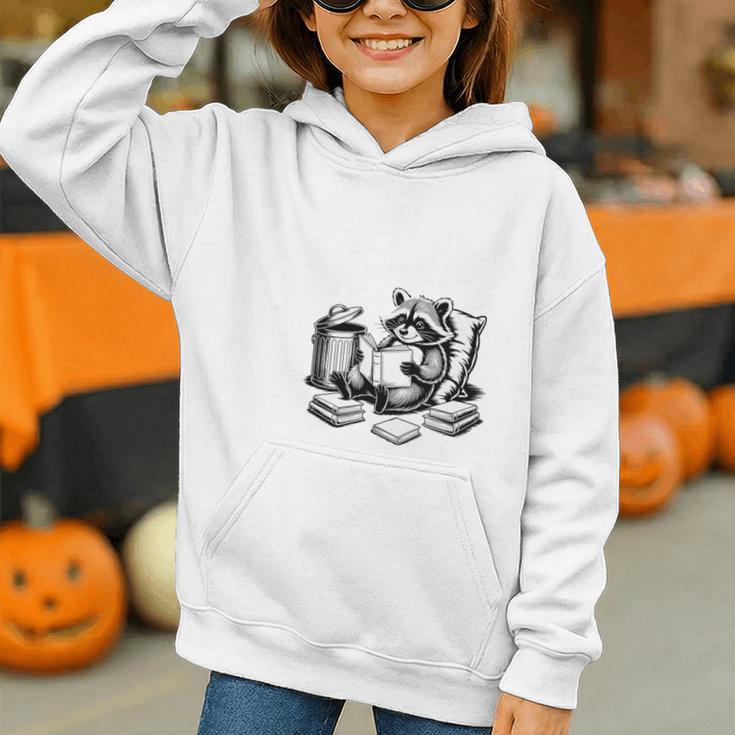 Raccoon Reading A Book Vintage Trash Reader Graphic Youth Hoodie