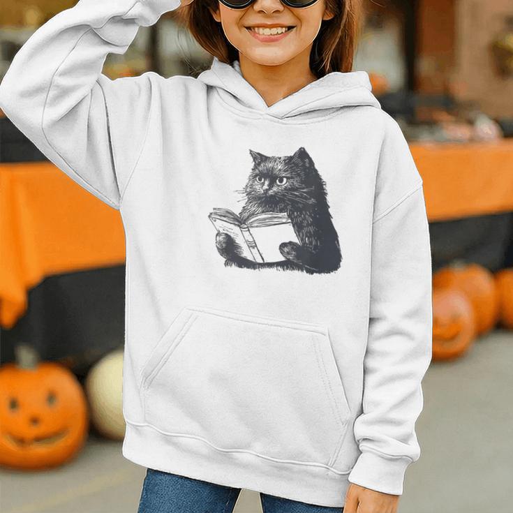 Reading Cat Cat Book Lover Graphic Youth Hoodie