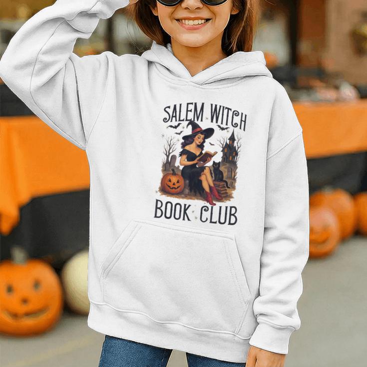 Salem Witch Book Club Bookish Retro Halloween Cat Graphic Youth Hoodie Salem Witch Book Club Bookish Retro Halloween Cat Graphic Youth Hoodie