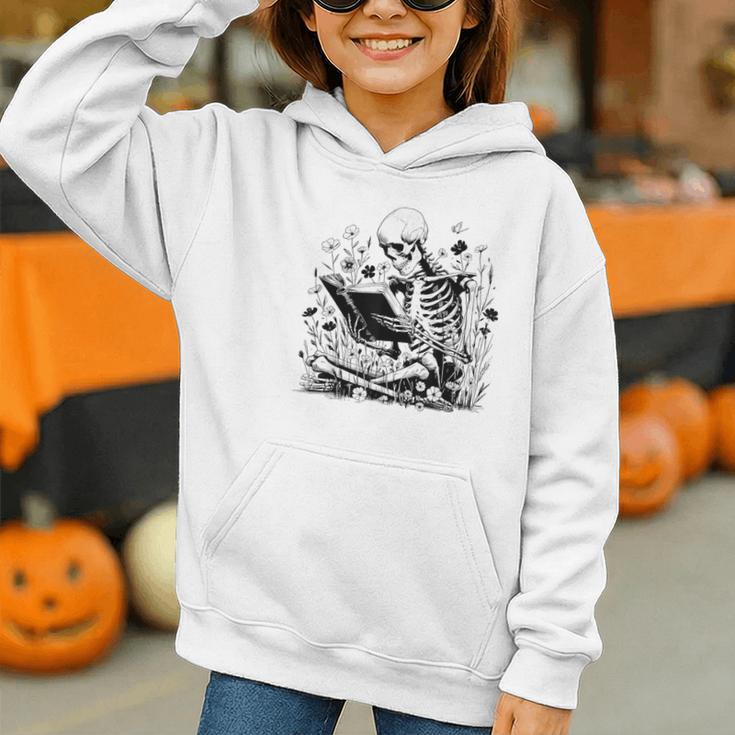 Skeleton Skull Halloween Book Reading Books Lover Teacher Graphic Youth Hoodie Skeleton Skull Halloween Book Reading Books Lover Teacher Graphic Youth Hoodie