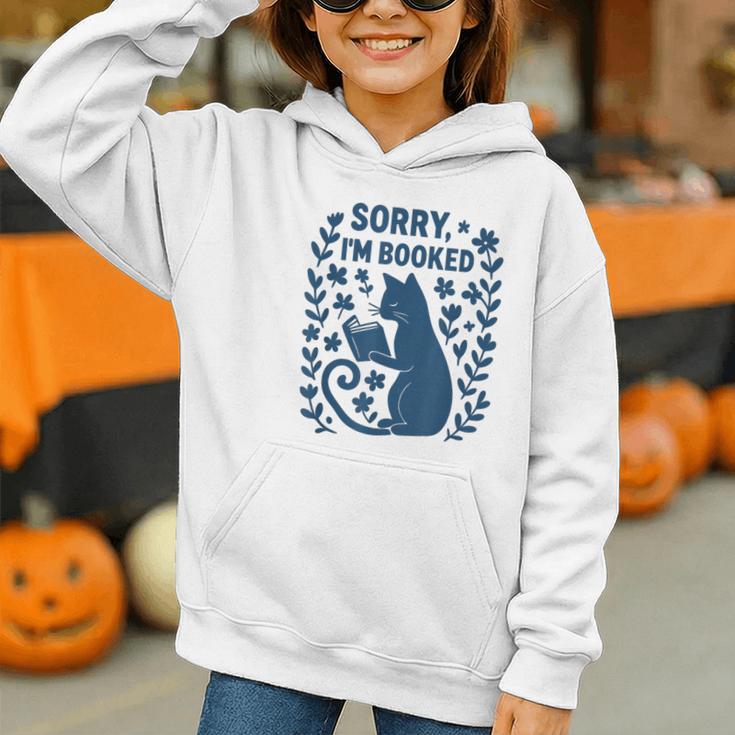 Sorry I'm Booked Cat Reading Book Boho Flowers Vintage Graphic Youth Hoodie