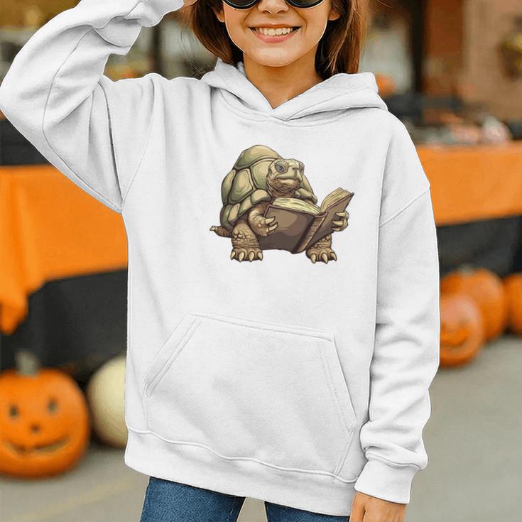 Sulcata Tortoise Reading A Book Graphic Youth Hoodie