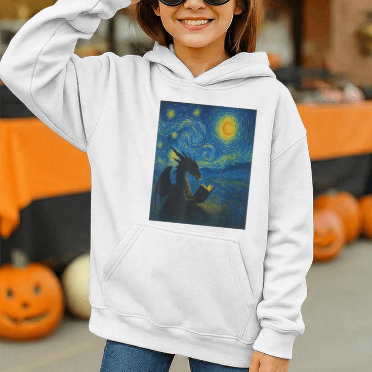 Van Gogh Starry Night Fantasy Reader Dragon Reading Book Graphic Youth Hoodie Van Gogh Starry Night Fantasy Reader Dragon Reading Book Graphic Youth Hoodie
