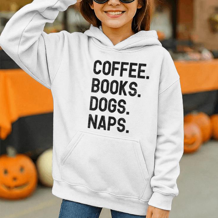 Vintage Coffee Books Dogs Naps Retro Graphic Youth Hoodie