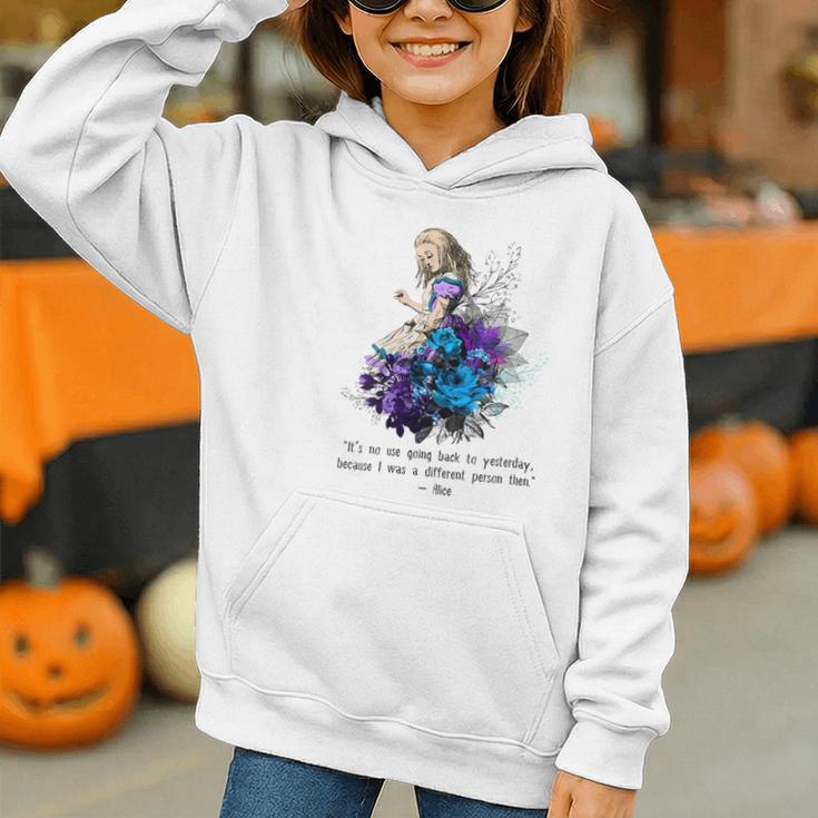 Women's Vintage Book Quote It’s No Use Going Back To Yesterday Graphic Youth Hoodie Women's Vintage Book Quote It’s No Use Going Back To Yesterday Graphic Youth Hoodie