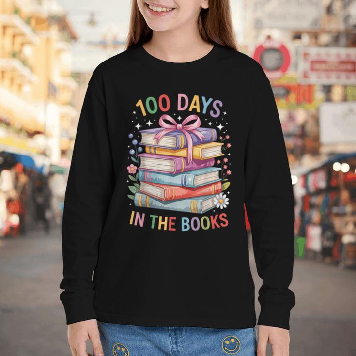 100 Days In The Books Cute Book 100 Days Of School Teachers Youth Long Sleeve Tee