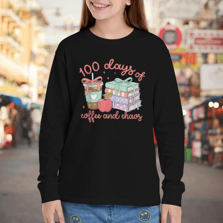 100 Days Of Coffee And Chaos Coquette Bow Book Apple Youth Long Sleeve Tee 100 Days Of Coffee And Chaos Coquette Bow Book Apple Youth Long Sleeve Tee